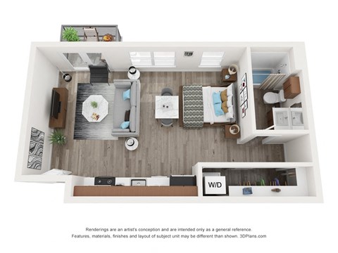 Floor plan for studio, 1 bath, 550 sqft